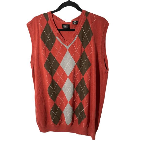 Haggar Argyle Men's XL Plaid Academia V-Neck Quirky 70's Business Sweater Vest - Picture 1 of 5